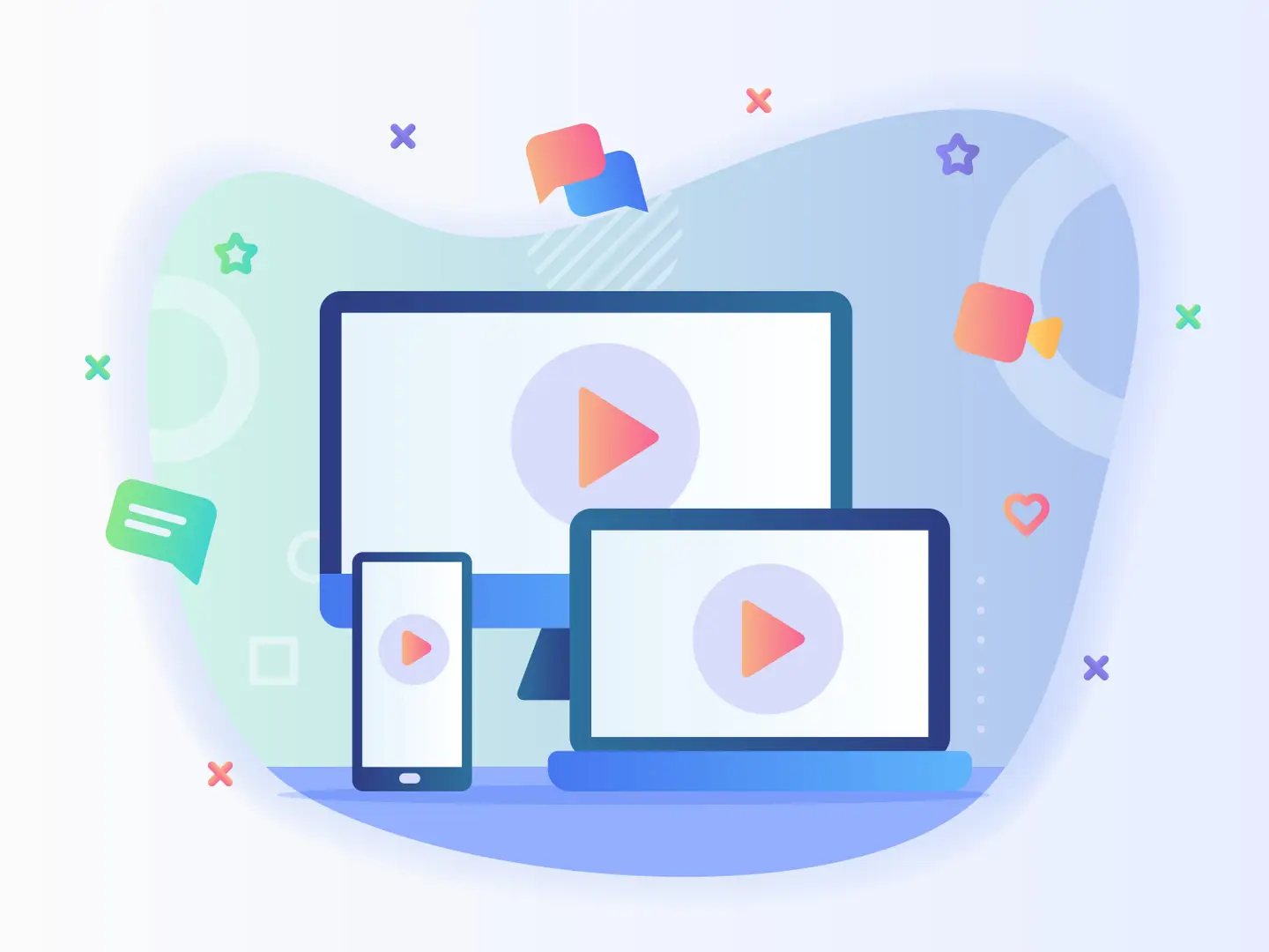 Graphic of videos playing on devices